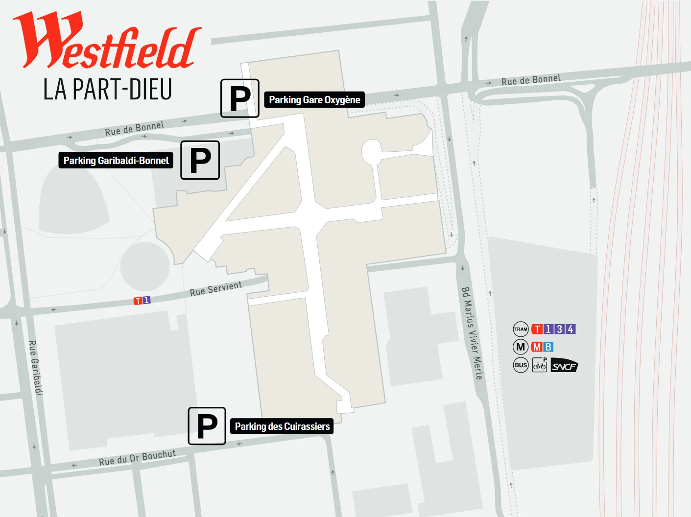 Carte des parkings de Westfield La Part-Dieu