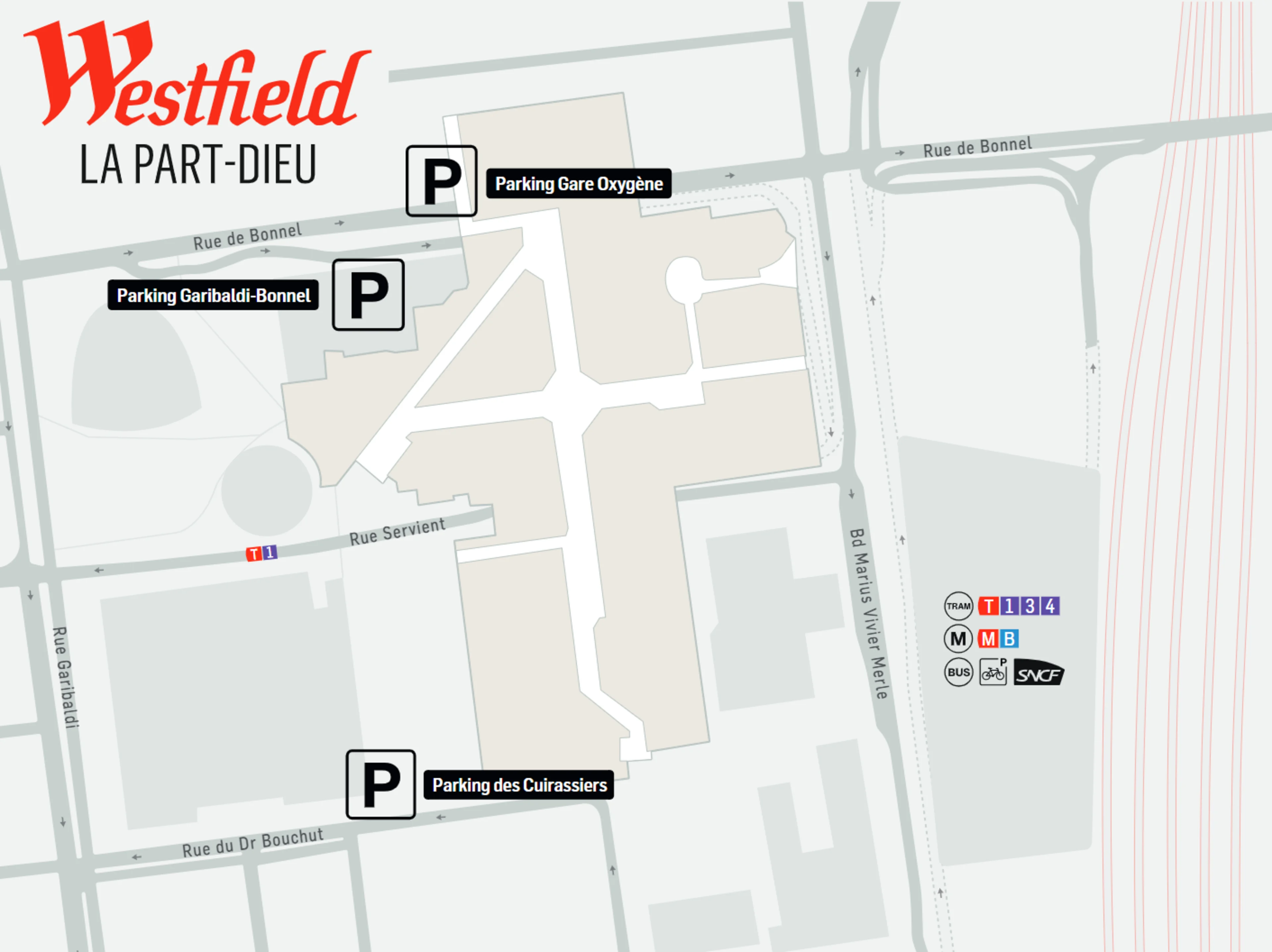 Carte des parkings de Westfield La Part-Dieu