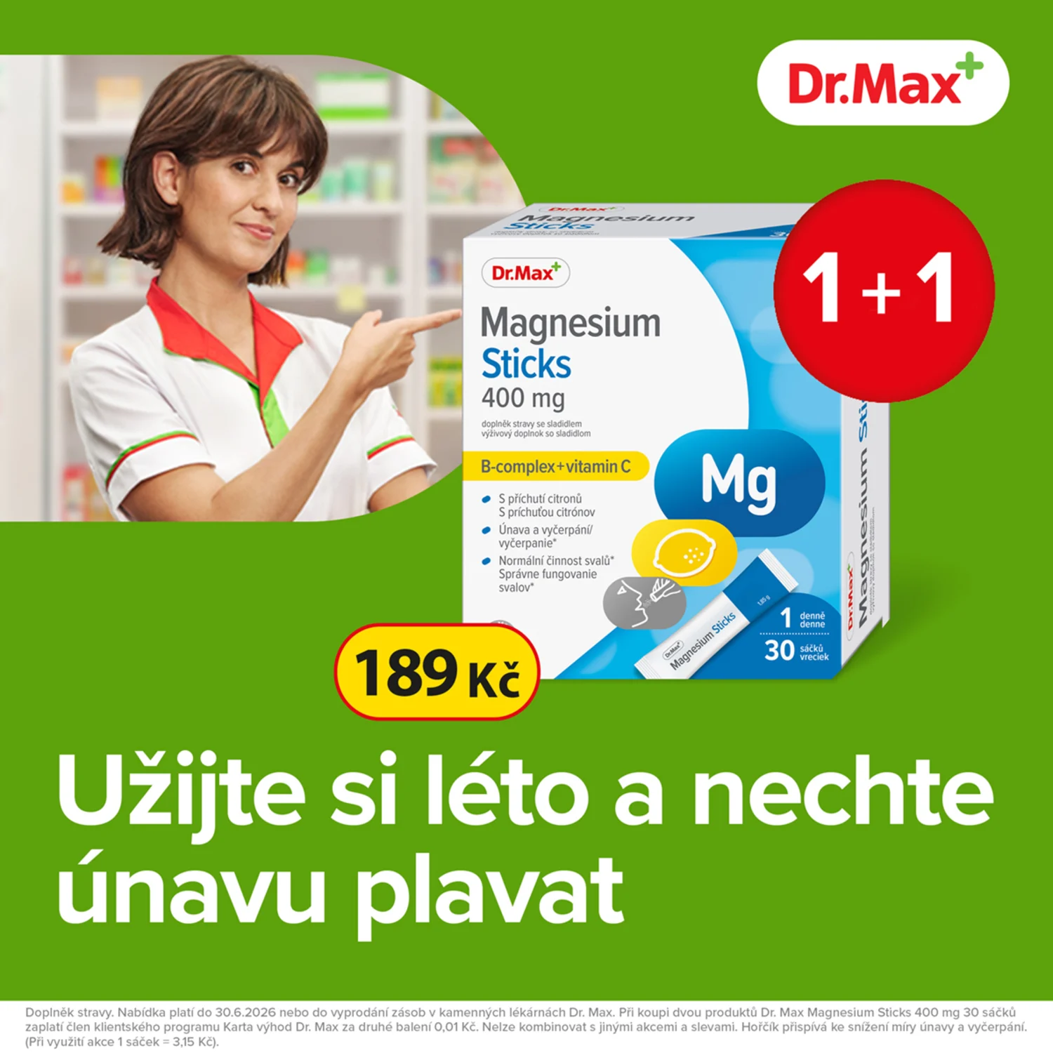 Dr. Max Magnesium Sticks 400mg 30 sáčků, 1 plus 1