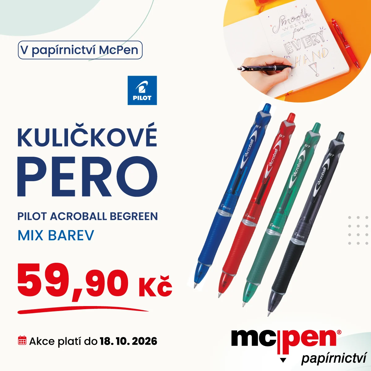 Kuličkové pero Pilot Acroball BeGreen za 59,90 Kč