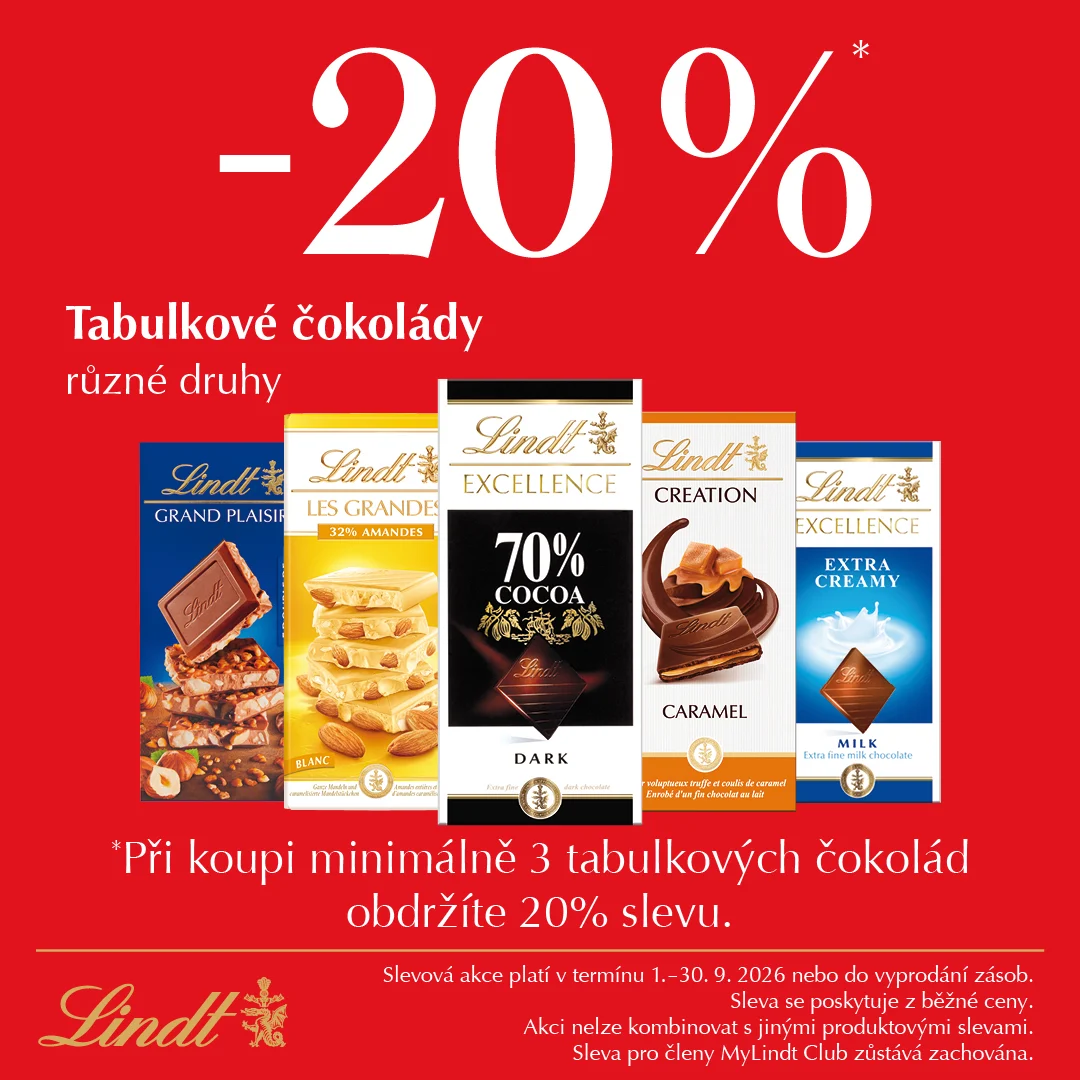 −20 % na tabulkové čokolády