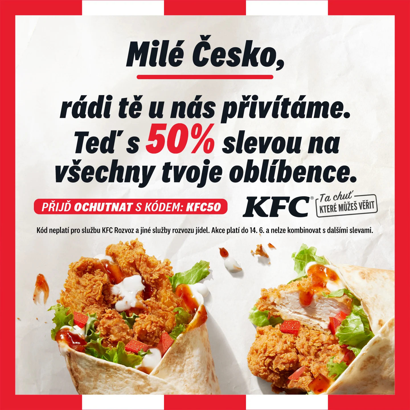 KFC vítá české zákazníky s 50% slevou na oblíbené produkty
