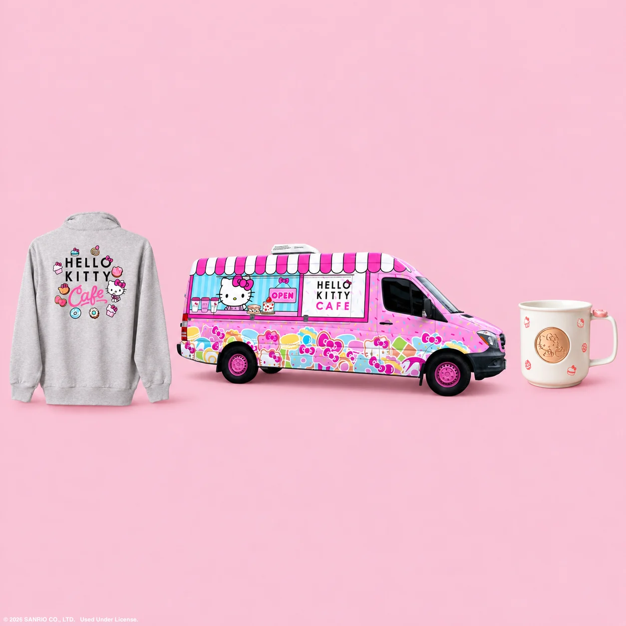 Hello Kitty Cafe Truck on pink background