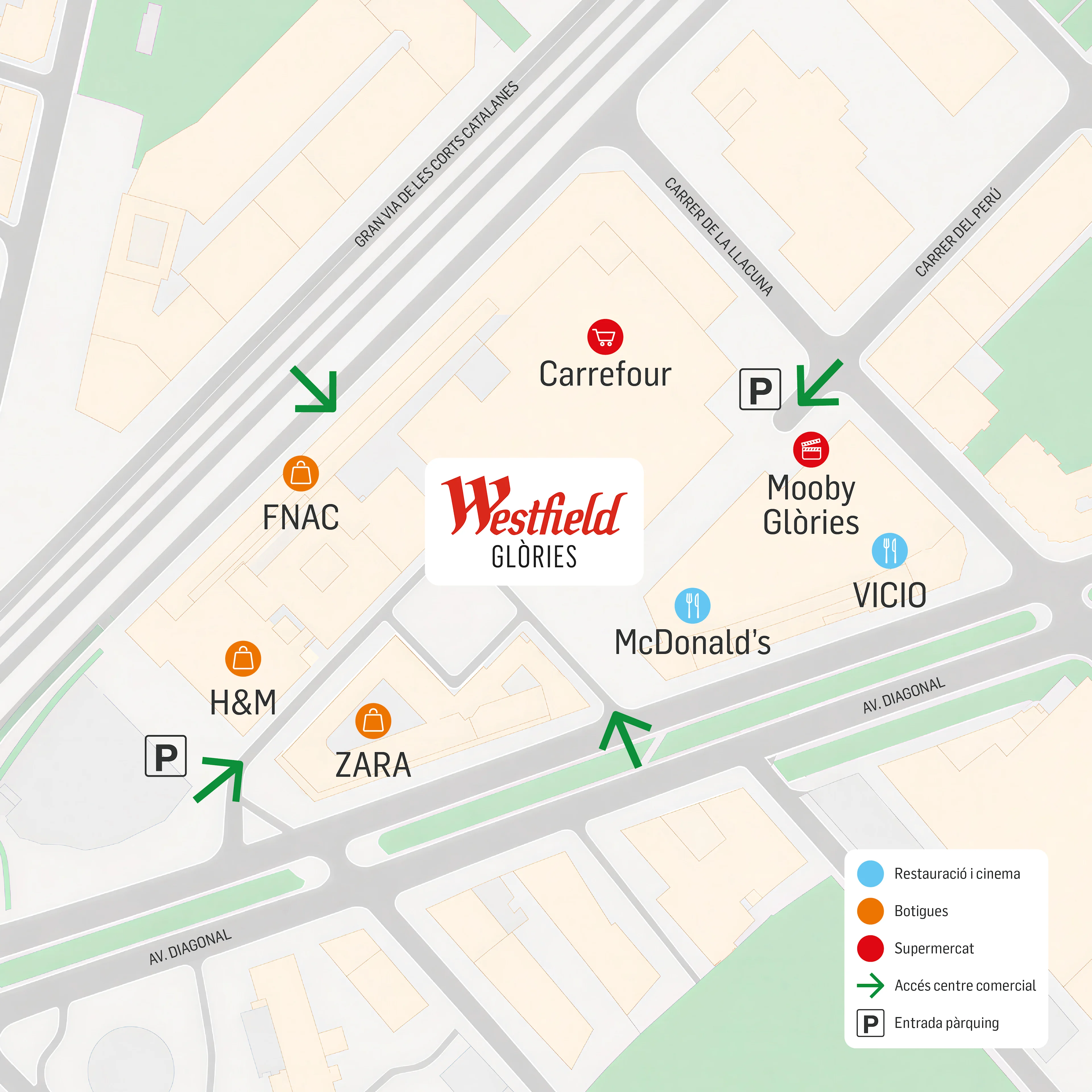 Aparcamiento del mapa de Westfield Glòries