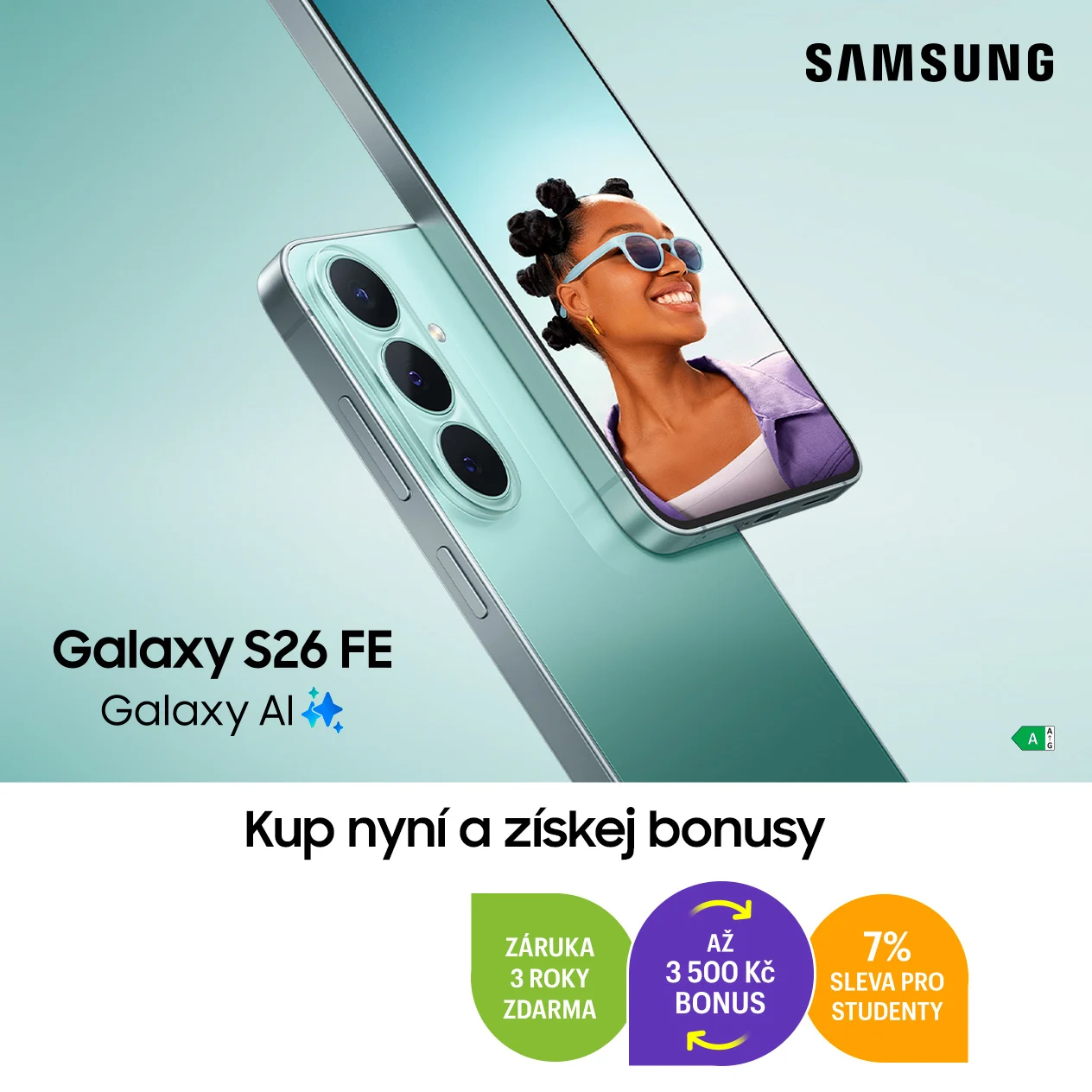 Samsung Galaxy S26 FE — bonus 3 500 Kč