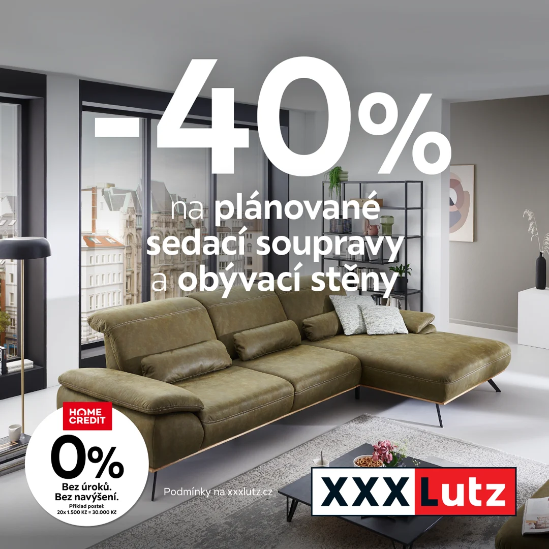 -40 % na plánované sedací soupravy a obývací stěny